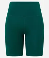 Short ciclista Get Over de microfibra color verde oscuro, de tiro alto y diseño ajustado con bolsillos laterales funcionales.