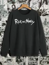 Buzo negro de algodón con cuello redondo y mangas largas. Estampado frontal con el logo de la serie Rick & Morty en color blanco.