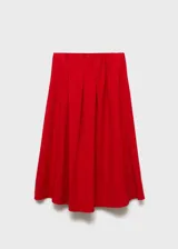 Falda larga de corte recto en color rojo, con cintura elástica fruncida y bolsillos laterales. Cuenta con forro interior.