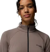 Polar Columbia Driventure de media cremallera color marrón, de manga larga con orificios para los pulgares en los puños y costuras ergonómicas.