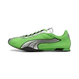Championes urbanos Puma modelo H-Street OG, color verde flúo con detalles en plateado y negro. Presentan una estructura de malla transpirable, cordones negros y suela de goma con textura.