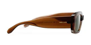 Gafas de sol unisex de forma rectangular oversize, con montura marrón y lentes verdes polarizadas.