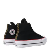 Championes Converse Chuck Taylor All Star Lift Hi, de caña alta, color negro con plataforma blanca y detalles en rojo.
