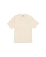 Remera de manga corta Obey, color crema, con cuello redondo y logo de la marca bordado en cursiva en el pecho.