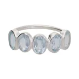 Anillo de plata 925 con cinco piedras de topacio azul ovaladas engarzadas.