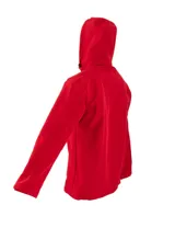 Campera marrón de neopreno con capucha, cierre frontal y bolsillos laterales con cierre.