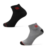 Pack de seis pares de medias Wilson unisex de corte tobillero, en colores negro, gris y rojo.