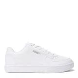 Championes Puma Caven 2.0 de estilo urbano inspirado en el básquetbol de los años 80. Presentan un diseño tricolor en blanco, negro y verde oscuro, con exterior sintético, cierre de cordones y suela de goma. Incluyen tecnología SOFTFOAM+ para mayor amortiguación y confort.
