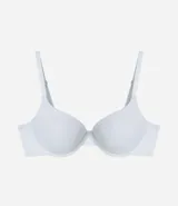 Soutien push up blanco de microfibra, con breteles regulables y cierre trasero con gancho.