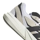 Championes urbanos Adidas modelo Light Blaze, con diseño de capas en tonos blanco, gris y negro. Presentan una estructura de malla transpirable con refuerzos de gamuza y detalles sintéticos, entresuela con tecnología Lightstrike y suela de goma.