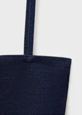 Top de denim azul oscuro con escote cuadrado y tirantes finos, de diseño entallado y corte crop.