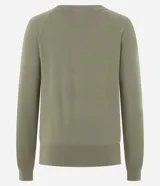 Suéter de punto color celeste, con cuello redondo y mangas largas con puños ajustados. Diseño básico y liso de la marca Marfinno.