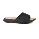 Sandalia casual negra con tira ancha ajustable con velcro.
