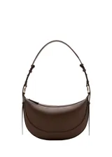 Bolso de hombro de diseño ovalado y tamaño mediano, confeccionado en material sintético con textura granulada. Cuenta con asa ajustable, cierre superior de cremallera y forro interior.