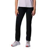 Pantalón de senderismo negro con tecnología repelente de humedad Omni-Shield, cintura alta parcialmente elástica, refuerzo en la entrepierna y bolsillos funcionales, incluyendo uno con cremallera en la pierna.