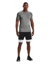 Calza corta de compresión Under Armour, color blanco, con cintura elástica ancha con logo de la marca y bolsillo lateral Strength Pocket.
