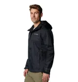 Campera impermeable Columbia modelo Watertight II, color negro, con capucha ajustable, cierre frontal, bolsillos laterales con cremallera y puños ajustables. Cuenta con tecnología Omni-Tech para mayor protección contra la humedad y forro de malla transpirable.