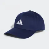 Gorra Adidas de béisbol color azul marino, con visera precurvada y el logo de las 3 Barras bordado en blanco en el frente.