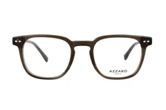 Anteojos de receta Azzaro con armazón de acetato en tono marrón traslúcido, de forma rectangular con bordes redondeados y detalles metálicos en las esquinas.