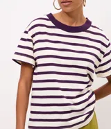 Blusa rayada Marfinno de algodón con cuello redondo en contraste y mangas cortas, de corte slim y diseño clásico.