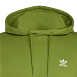 Canguro Adidas Ess color verde con capucha y cordones ajustables, bolsillo tipo canguro y logo de Adidas bordado en blanco en el pecho.