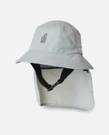 Sombrero de agua Rip Curl modelo S Series Surf, color gris, con solapa trasera para protección solar, barboquejo ajustable y red de ventilación.