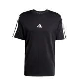 Remera Adidas Essentials 3 Rayas, color negro con logo blanco en el pecho y tres rayas blancas en las mangas.
