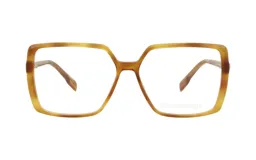 Lentes Demenego modelo 166/57, con armazón de acetato color tostado de diseño cuadrado y geométrico.