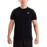 Remera deportiva Asics Core Running de manga corta, color negro, con cuello redondo y el logo de la marca estampado en blanco en el pecho.