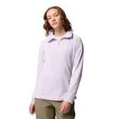 Buzo polar Columbia modelo Glacial IV, color lila, con diseño de media cremallera y cuello alto. Confeccionado en tejido micropolar ultraligero y elástico.