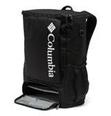 Mochila Columbia de 30 litros en color negro, con diseño ergonómico y funcional. Cuenta con compartimento principal amplio, funda acolchada para laptop de hasta 13 pulgadas, bolsillos laterales para botellas y bolsillo frontal con cierre. Incluye panel trasero y correas acolchadas para mayor comodidad, además de tecnología Omni-Shield que repele la humedad y manchas.
