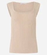 Blusa sin mangas de viscosa con efecto metalizado, color negro, bretel ancho y escote cuadrado.