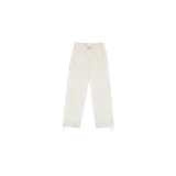 Pantalón cargo color beige de corte recto y holgado, con cintura elástica ajustable mediante cordón y detalles de ajuste en los tobillos.