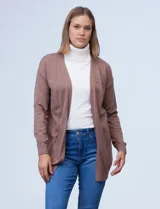 Cardigan gris de tejido de hilado fino, marca Workshop, con bolsillos delanteros.