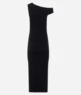 Vestido midi de algodón con escote hombro a hombro, sin mangas, diseño ajustado y drapeado lateral.