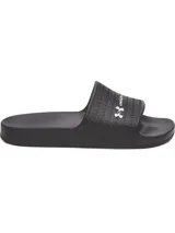 Chancletas Under Armour modelo Armr Slide Lite, color negro con textura en la tira superior y logo blanco de la marca. Diseñadas en EVA moldeada para mayor comodidad y tracción en superficies mojadas.