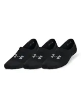 Pack de tres pares de medias invisibles Under Armour, color negro con logo gris en el empeine. Diseño ultrafino y transpirable con agarre antideslizante en el talón.