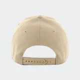Gorra 47 Brand tipo baseball, color marrón tostado, con el logo de Los Angeles Dodgers bordado en relieve en color blanco en la parte frontal y el logo de la marca en el lateral.