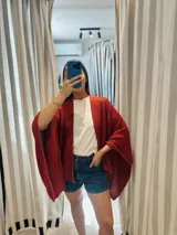 Ruana de algodón color ladrillo con lurex.