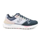 Championes Joma de mujer, estilo casual, color azul marino, blanco y rosa. Capellada de textil ligero y flexible con tecnología VTS y refuerzos de cuero. Mediasuela de phylon y suela de caucho Durability.