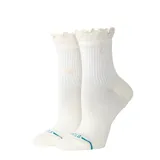 Medias Stance de caña media color blanco, confeccionadas en tejido acanalado con detalles de volados en los puños.