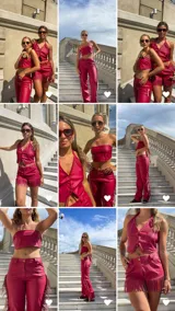 Short de cuero sintético color fucsia con flecos en el ruedo.