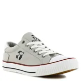 Championes Topper modelo Wagon, de estilo urbano y diseño clásico. Confeccionados en lona color beige, presentan cordones blancos, puntera reforzada de goma blanca con detalle de línea roja y suela de goma antideslizante. Incluyen el logo de la marca estampado en el lateral y en la lengüeta.