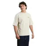 Remera O'Neill de manga corta y corte oversize, color beige con efecto acid wash. Presenta cuello redondo y un pequeño estampado tipográfico en el pecho.