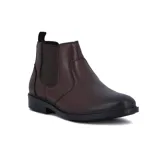 Bota marrón oscuro de cuero para hombre, con elástico lateral y suela de goma.