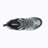 Championes de senderismo Merrell modelo Accentor 3 Rock, confeccionados en una combinación de gamuza y malla transpirable. Presentan un diseño robusto con puntera protectora, entresuela de espuma EVA para mayor amortiguación y suela de goma con tracción especializada para terrenos irregulares.