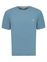 Remera RKF de algodón orgánico color azul, con cuello redondo, manga corta y pequeño logo bordado en el pecho.