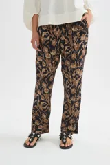 Babucha de viscosa con estampado floral en tonos marrones y beige, de corte recto y ajuste cómodo.