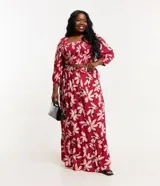 Pollera larga de viscosa con estampado floral, cintura elastizada con lazo y ruedo fruncido. Prenda plus size.