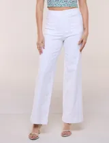 Jean wide leg de tiro alto marca Dictionary, color negro, con pretina con pasadores, botón, cierre y bolsillos delanteros y traseros.